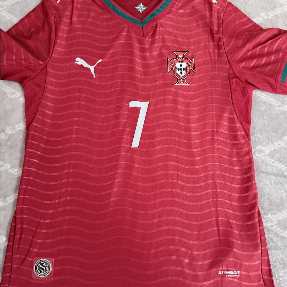Puma Red Soccer Jersey with Green Trim